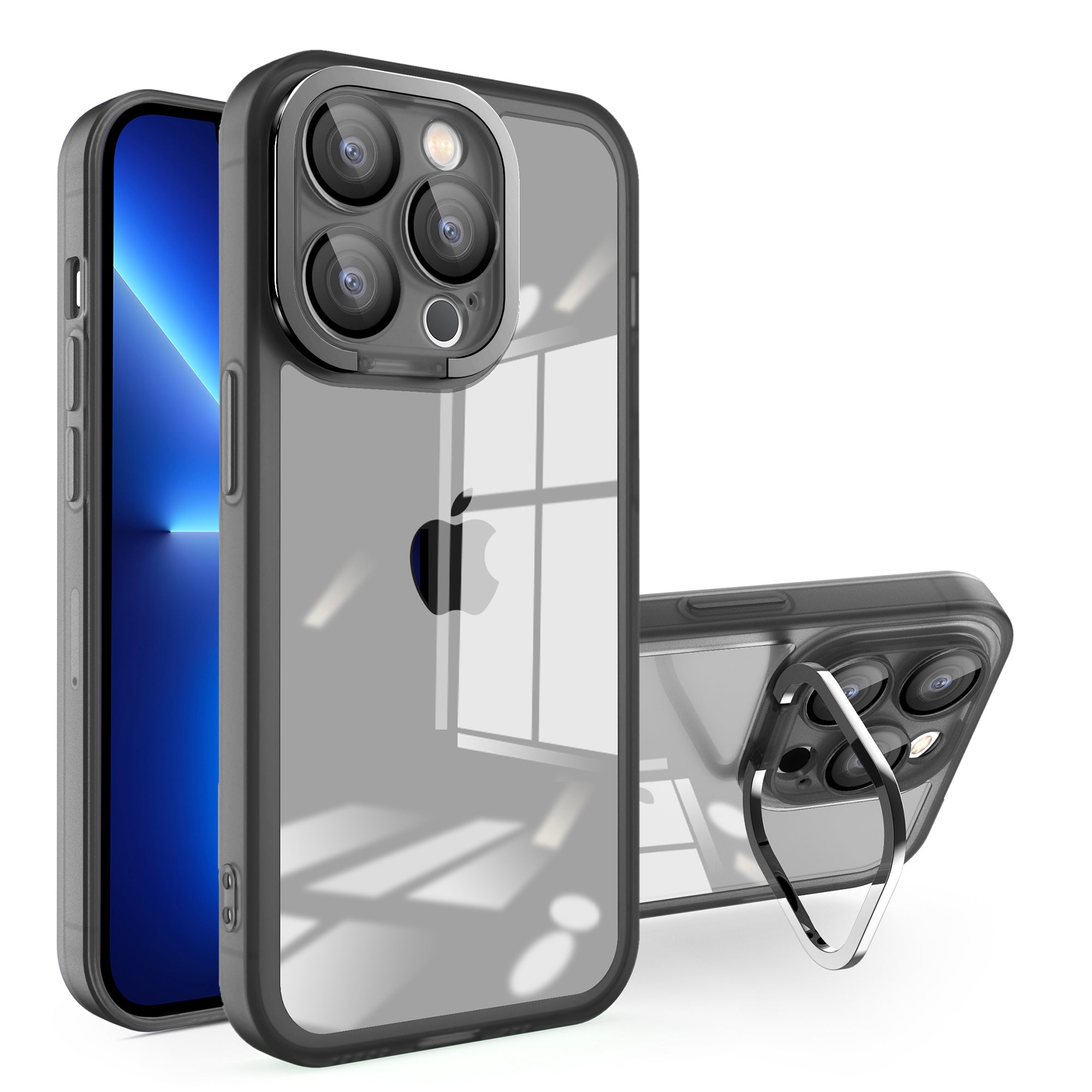 Til iPhone 13 Pro Akryl+PC+TPU-telefontaske Kameraramme Kickstand Matt klart cover med glaslinsefilm Til iPhone 13 Pro Akryl+PC+TPU-telefontaske Kameraramme Kickstand Matt klart cover med glaslinsefilm